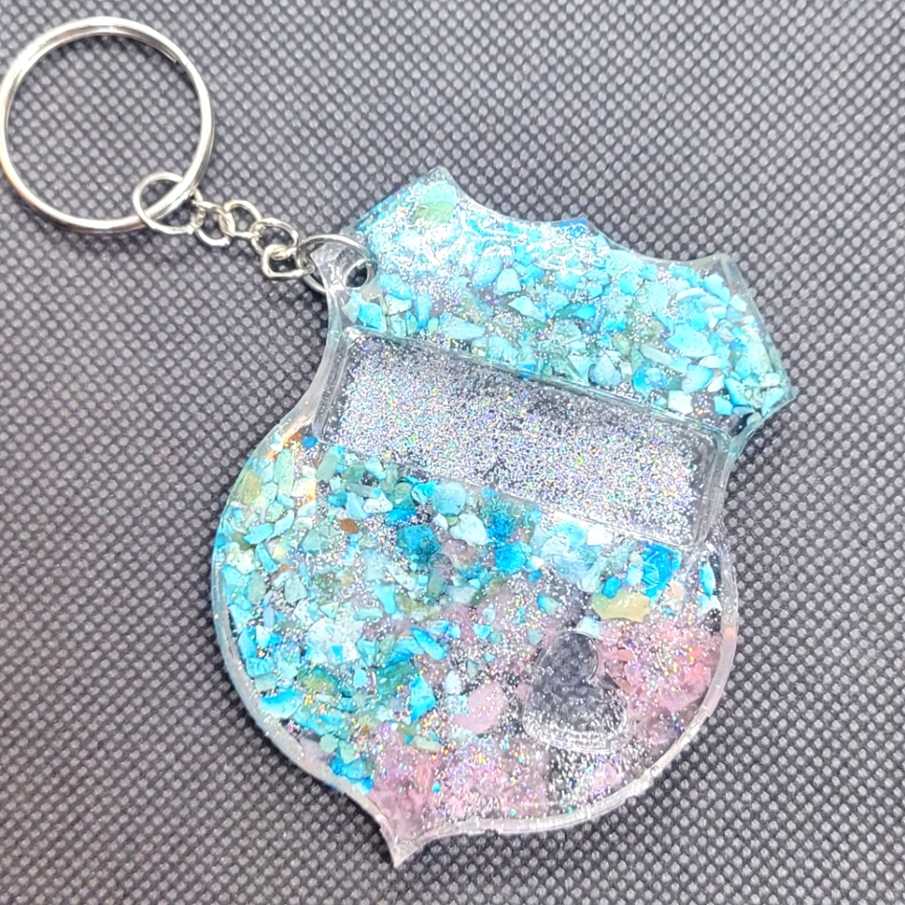 Real Turquoise & Rose Quartz Resin Badge